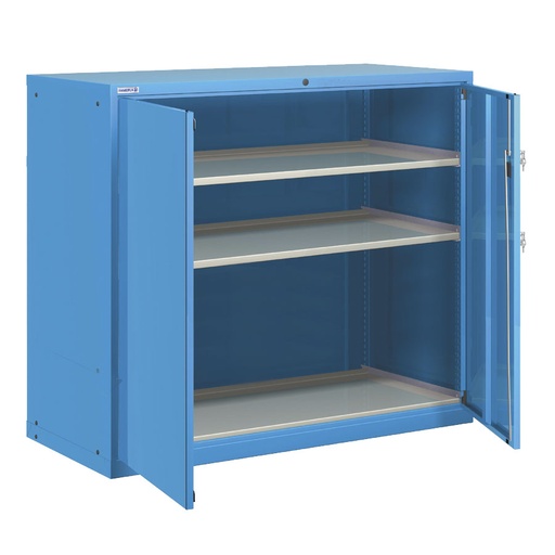 [025184] Armario metálico para taller con puertas batientes y 3 estantes regulables - Dim.: 1431x725x1450h mm - Azul ral 5012