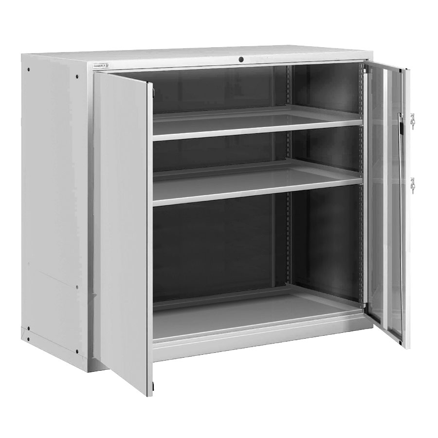 [025185] Armario metálico para taller con puertas batientes y 3 estantes regulables - Dim.: 1431x725x1450h mm - Gris ral 7035