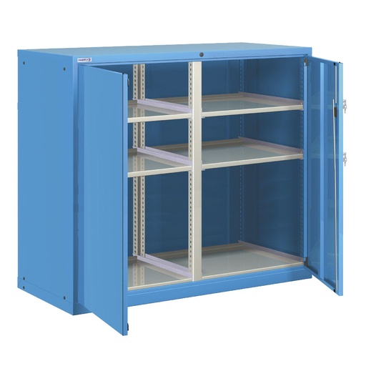 [025186] Armario metálico para taller con puertas batientes, divisor y 6 estantes regulables - Dim.: 1431x725x1450h mm - Azul ral 5012