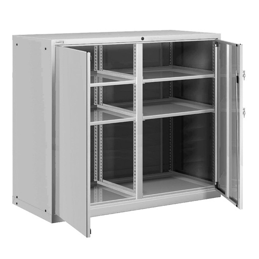 [025187] Armario metálico para taller con puertas batientes, divisor y 6 estantes regulables - Dim.: 1431x725x1450h mm - Gris ral 7035