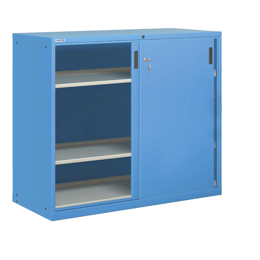 [025188] Armario con puertas correderas y 3 estantes regulables - Dim.: 1431x725x1450h mm - Azul ral 5012