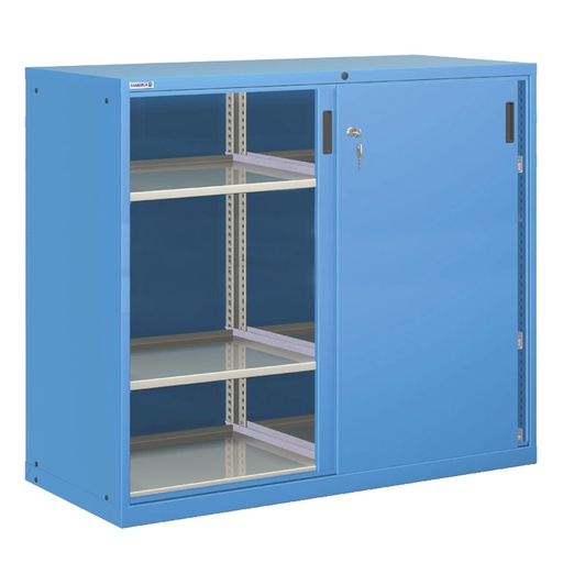[025190] Armario con puertas correderas, divisor y 6 estantes regulables - Dim.: 1431x725x1450h mm - Azul ral 5012
