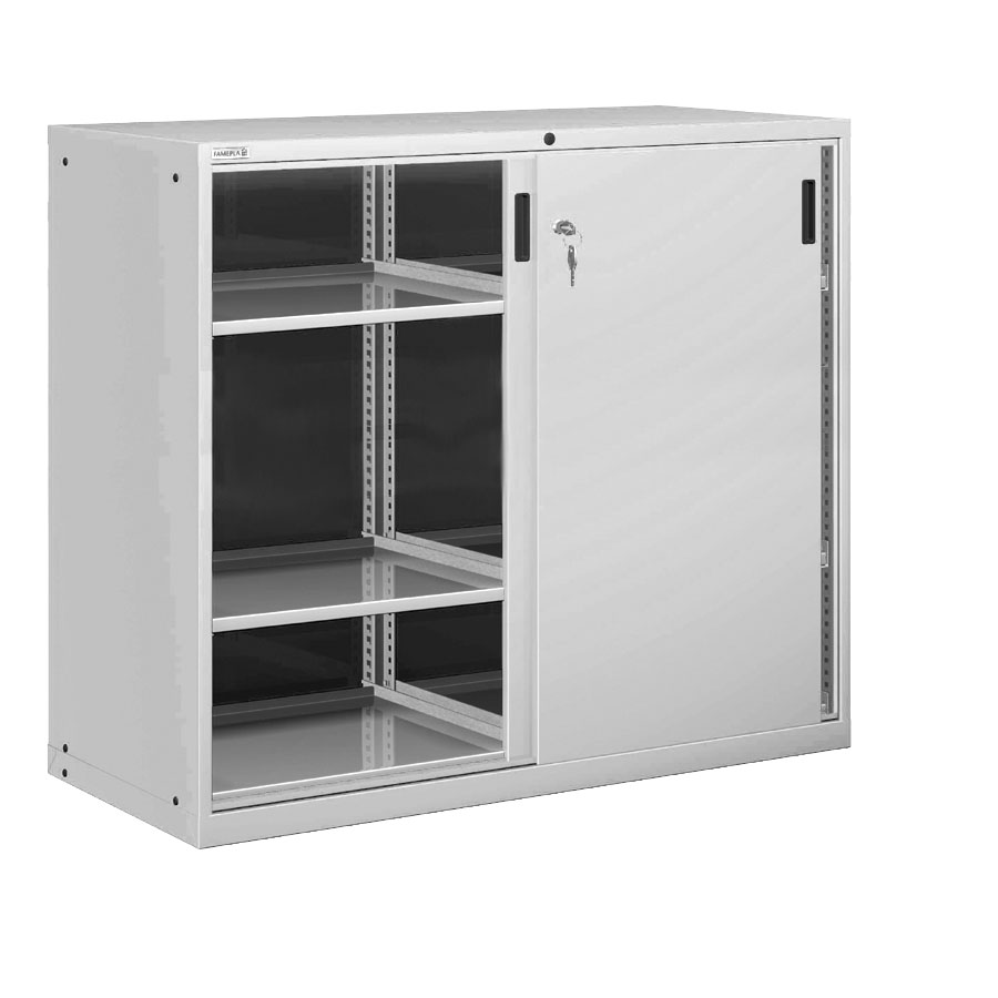 [025191] Armario con puertas correderas, divisor y 6 estantes regulables - Dim.: 1431x725x1450h mm - Gris ral 7035