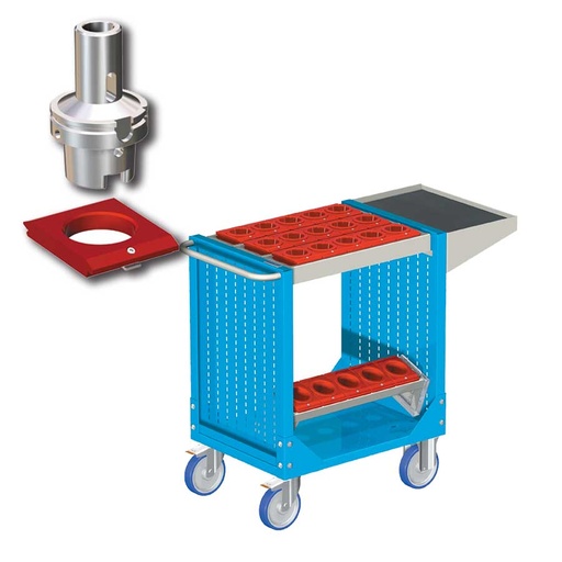 [025285] Carro porta herramientas CNC con 1 estante, 1 bandeja extraíble y 1 cuadro de inserción - Dim.: 1077x508x880h mm - Azul ral 5012