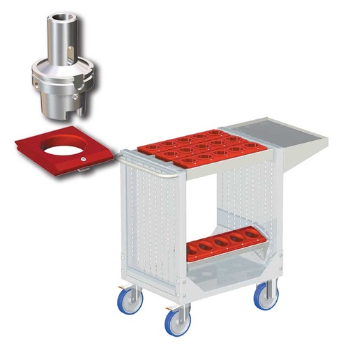 [025286] Carro porta herramientas CNC con 1 estante, 1 bandeja extraíble y 1 cuadro de inserción - Dim.: 1077x508x880h mm - Gris ral 7035