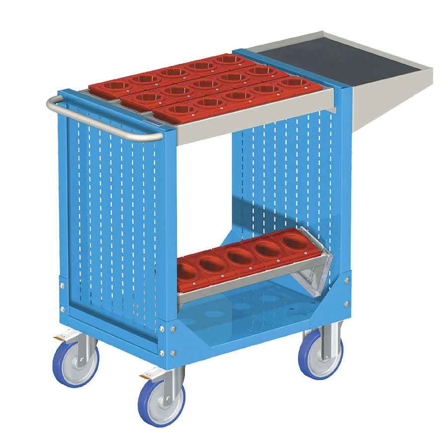 [025293] Carro para herramientas CNC con 1 estante, 1 bandeja extraíble y 1 cuadro de inserción - Dim.: 1077x508x880h mm - Azul ral 5012