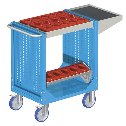 [025293] Carro para herramientas CNC con 1 estante, 1 bandeja extraíble y 1 cuadro de inserción - Dim.: 1077x508x880h mm - Azul ral 5012
