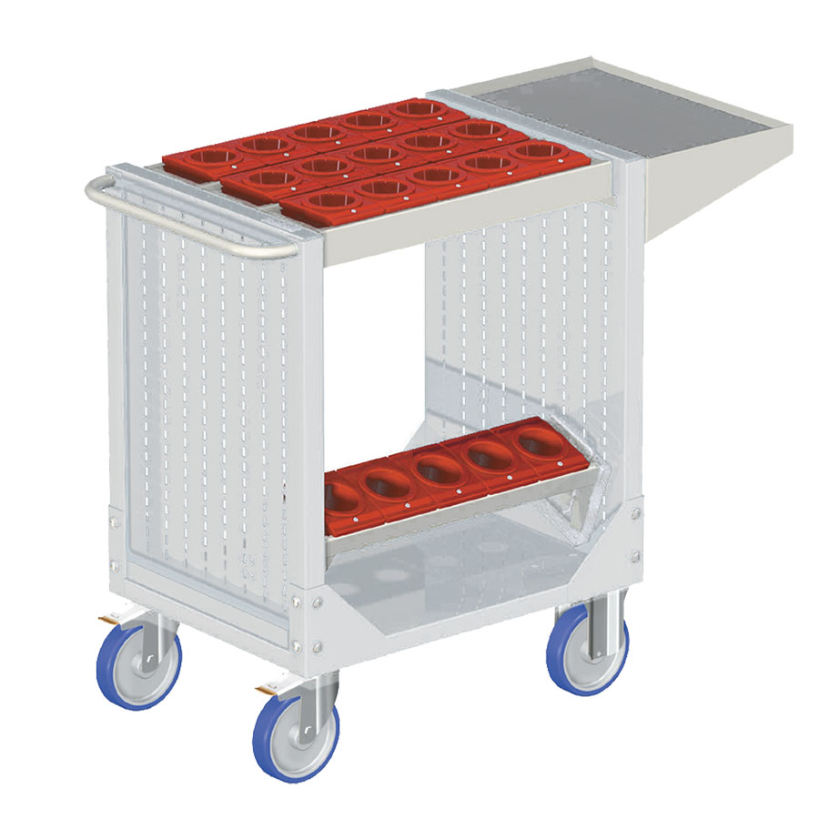 [025294] Carro para herramientas CNC con 1 estante, 1 bandeja extraíble y 1 cuadro de inserción - Dim.: 1077x508x880h mm - Gris ral 7035