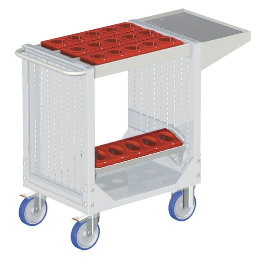 [025294] Carro para herramientas CNC con 1 estante, 1 bandeja extraíble y 1 cuadro de inserción - Dim.: 1077x508x880h mm - Gris ral 7035