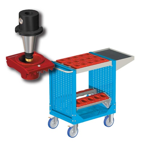 [025295] Carro porta herramientas CNC con 1 estante, 2 bandejas extraíbles y 1 cuadro de inserción - Dim.: 1077x508x880h mm - Azul ral 5012