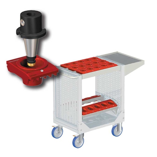 [025296] Carro porta herramientas CNC con 1 estante, 2 bandejas extraíbles y 1 cuadro de inserción - Dim.: 1077x508x880h mm - Gris ral 7035