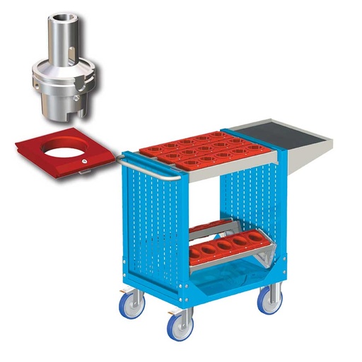 [025297] Carro porta herramientas CNC con 1 estante, 2 bandejas extraíbles y 1 cuadro de inserción - Dim.: 1077x508x880h mm - Azul ral 5012