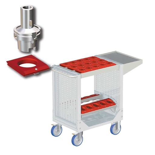 [025298] Carro porta herramientas CNC con 1 estante, 2 bandejas extraíbles y 1 cuadro de inserción - Dim.: 1077x508x880h mm - Gris ral 7035