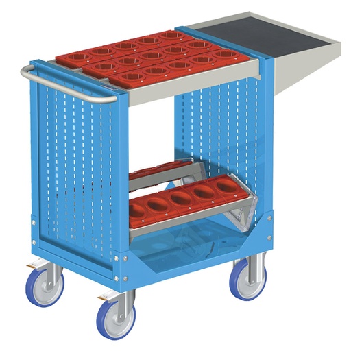 [025307] Carro para herramientas CNC con 1 estante, 2 bandejas extraíbles y 1 cuadro de inserción - Dim.: 1077x508x880h mm - Azul ral 5012