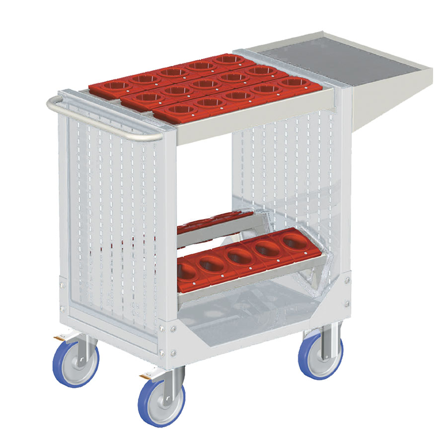 [025308] Carro para herramientas CNC con 1 estante, 2 bandejas extraíbles y 1 cuadro de inserción - Dim.: 1077x508x880h mm - Gris ral 7035