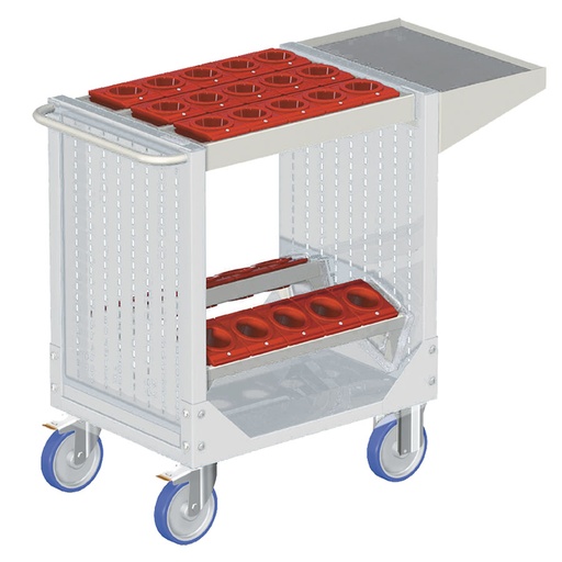 [025308] Carro para herramientas CNC con 1 estante, 2 bandejas extraíbles y 1 cuadro de inserción - Dim.: 1077x508x880h mm - Gris ral 7035