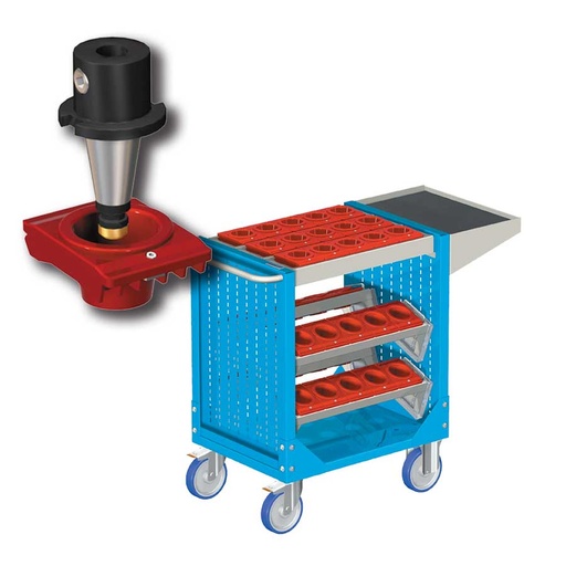 [025309] Carro porta herramientas CNC con 1 estante, 4 bandejas extraíbles y 1 cuadro de inserción - Dim.: 1077x508x880h mm - Azul ral 5012