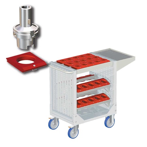 [025314] Carro porta herramientas CNC con 1 estante, 4 bandejas extraíbles y 1 cuadro de inserción - Dim.: 1077x508x880h mm - Gris ral 7035