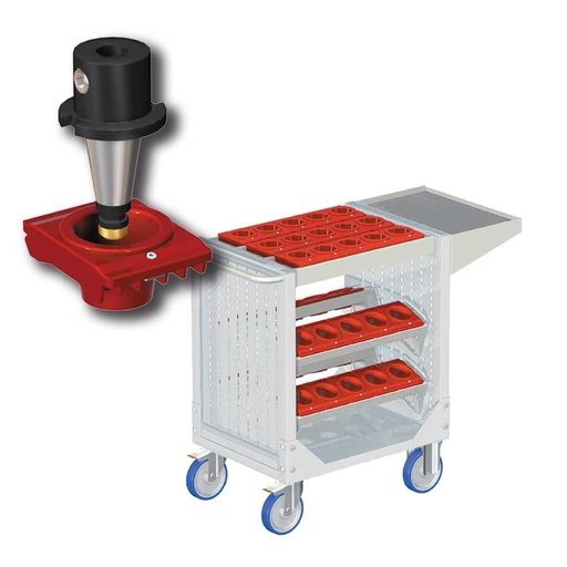 [025318] Carro porta herramientas CNC con 1 estante, 4 bandejas extraíbles y 1 cuadro de inserción - Dim.: 1077x508x880h mm - Gris ral 7035