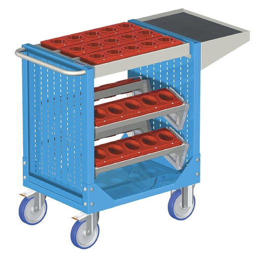 [025321] Carro para herramientas CNC con 1 estante, 4 bandejas extraíbles y 1 cuadro de inserción - Dim.: 1077x508x880h mm - Azul ral 5012