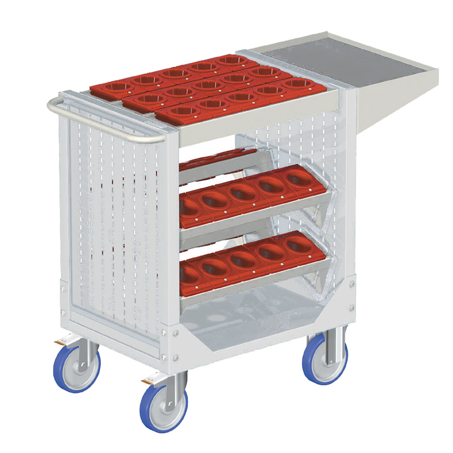 [025322] Carro para herramientas CNC con 1 estante, 4 bandejas extraíbles y 1 cuadro de inserción - Dim.: 1077x508x880h mm - Gris ral 7035