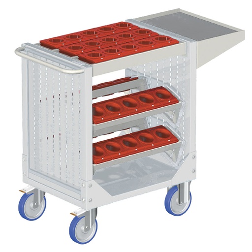 [025322] Carro para herramientas CNC con 1 estante, 4 bandejas extraíbles y 1 cuadro de inserción - Dim.: 1077x508x880h mm - Gris ral 7035