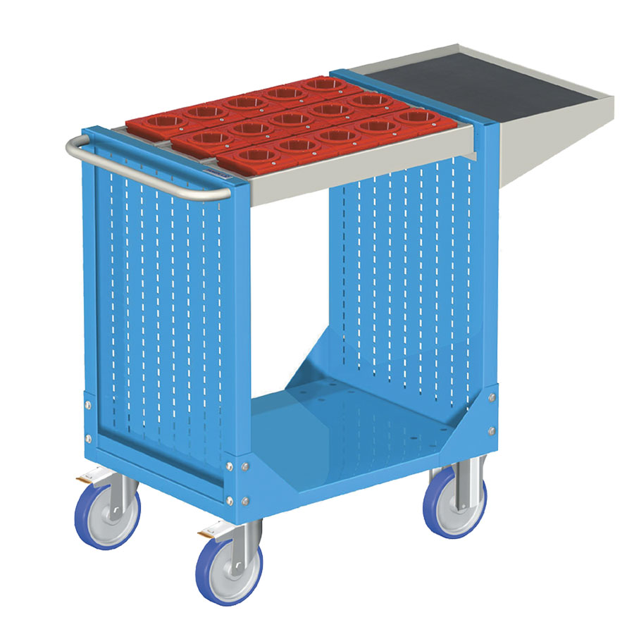[025335] Carro para herramientas CNC con 1 estante y 1 cuadro de inserción - Dim.: 1077x508x880h mm - Azul ral 5012