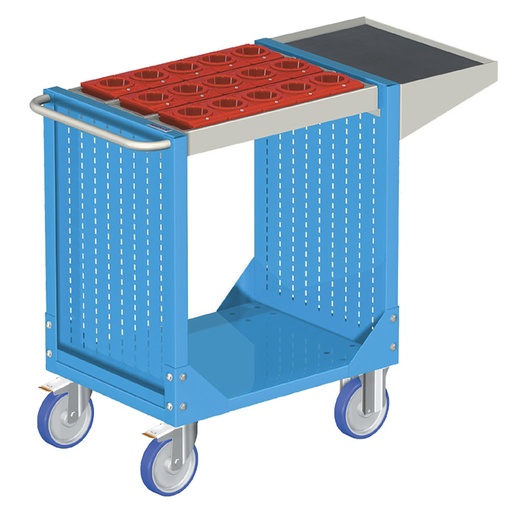 [025335] Carro para herramientas CNC con 1 estante y 1 cuadro de inserción - Dim.: 1077x508x880h mm - Azul ral 5012
