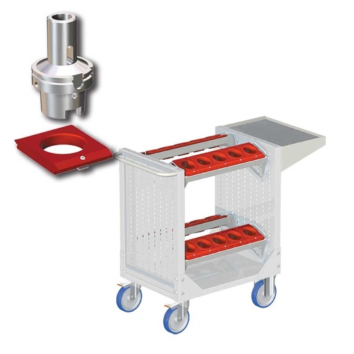 [025340] Carro porta herramientas CNC con 1 estante y 4 bandejas extraíbles - Dim.: 1077x508x880h mm - Gris ral 7035