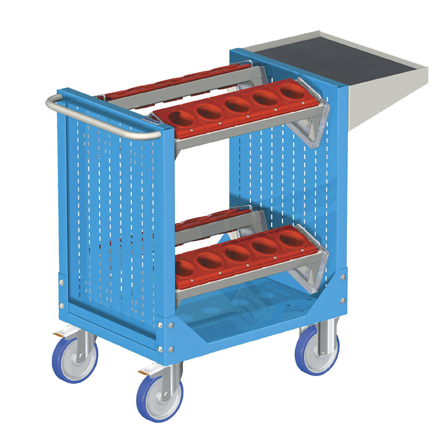 [025349] Carro para herramientas CNC con 1 estante y 4 bandejas extraíbles - Dim.: 1077x508x880h mm - Azul ral 5012
