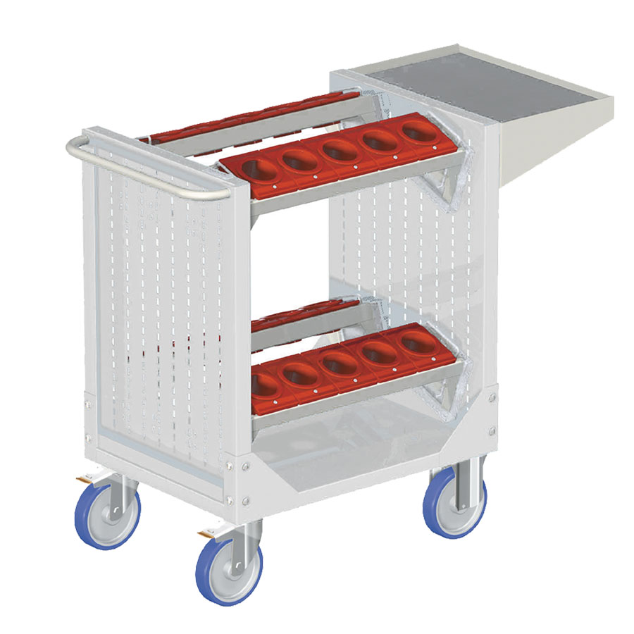 [025350] Carro para herramientas CNC con 1 estante y 4 bandejas extraíbles - Dim.: 1077x508x880h mm - Gris ral 7035