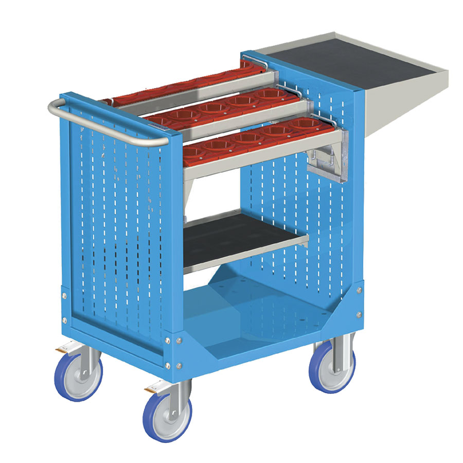 [025363] Carro para herramientas CNC con 2 estantes y 3 bandejas extraíbles - Dim.: 1077x508x880h mm - Azul ral 5012