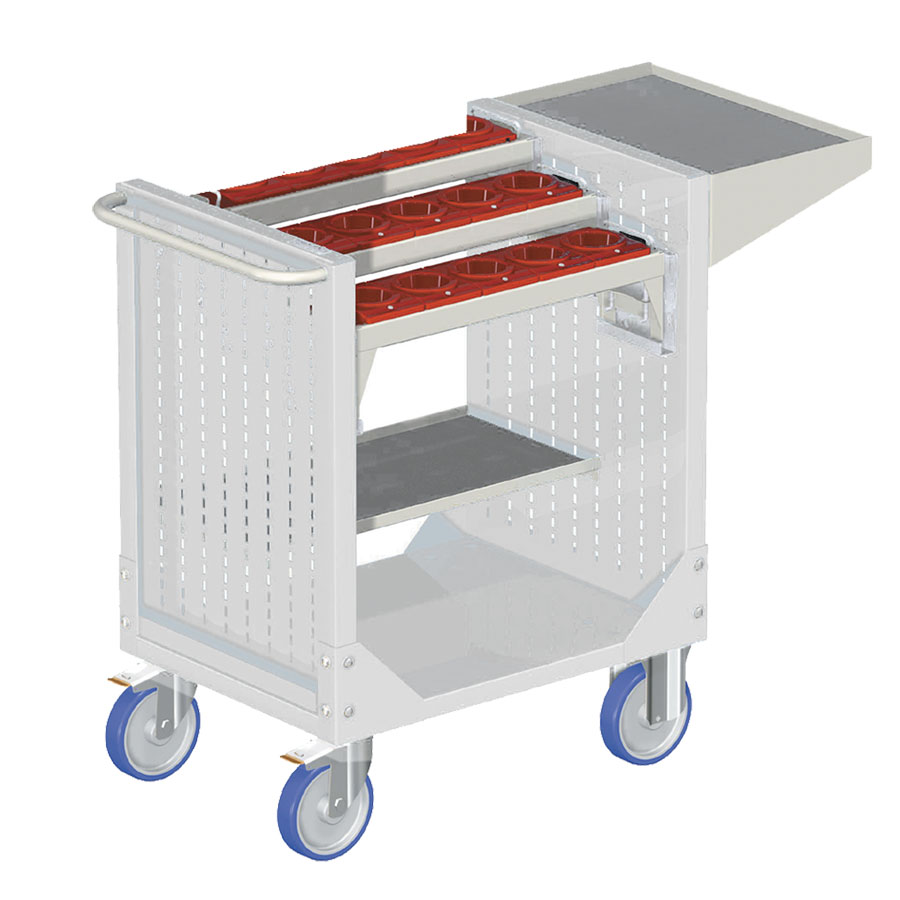 [025364] Carro para herramientas CNC con 2 estantes y 3 bandejas extraíbles - Dim.: 1077x508x880h mm - Gris ral 7035