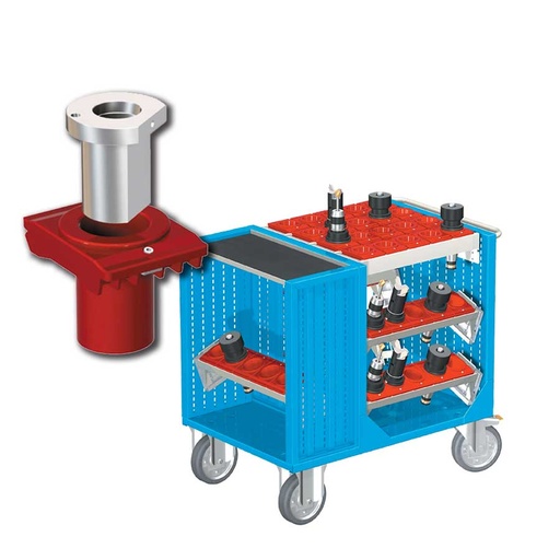 [025371] Carro porta herramientas CNC con 1 estante, 5 bandejas extraíbles y 1 cuadro de inserción - Dim.: 1080x692x970h mm - Azul ral 5012