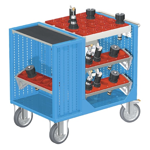 [025377] Carro para herramientas CNC con 1 estante, 5 bandejas extraíbles y 1 cuadro de inserción - Dim.: 1080x692x970h mm - Azul ral 5012