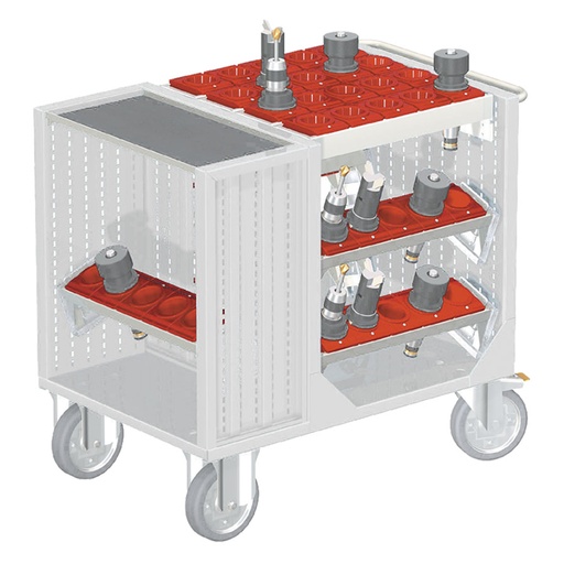 [025378] Carro para herramientas CNC con 1 estante, 5 bandejas extraíbles y 1 cuadro de inserción - Dim.: 1080x692x970h mm - Gris ral 7035