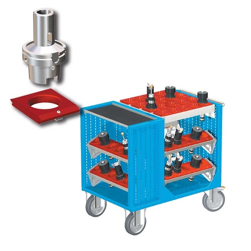 [025383] Carro porta herramientas CNC con 1 estante, 6 bandejas extraíbles y 1 cuadro de inserción - Dim.: 1080x692x970h mm - Azul ral 5012