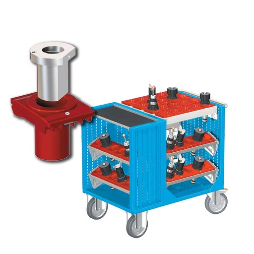 [025385] Carro porta herramientas CNC con 1 estante, 6 bandejas extraíbles y 1 cuadro de inserción - Dim.: 1080x692x970h mm - Azul ral 5012