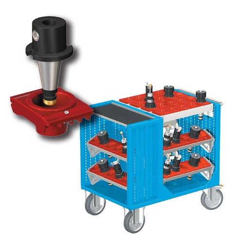 [025389] Carro porta herramientas CNC con 1 estante, 6 bandejas extraíbles y 1 cuadro de inserción - Dim.: 1080x692x970h mm - Azul ral 5012