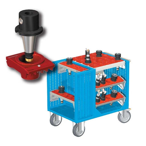 [025401] Carro porta herramientas CNC con 6 bandejas extraíbles y 1 cuadro de inserción - Dim.: 1080x692x970h mm - Azul ral 5012