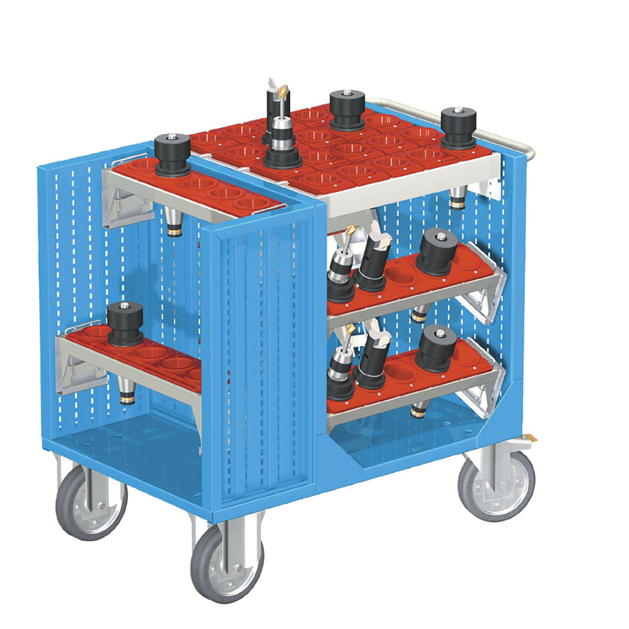 [025405] Carro para herramientas CNC con 6 bandejas extraíbles y 1 cuadro de inserción - Dim.: 1080x692x970h mm - Azul ral 5012