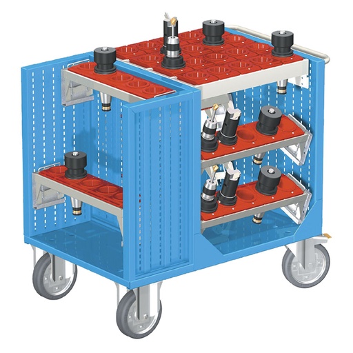 [025405] Carro para herramientas CNC con 6 bandejas extraíbles y 1 cuadro de inserción - Dim.: 1080x692x970h mm - Azul ral 5012