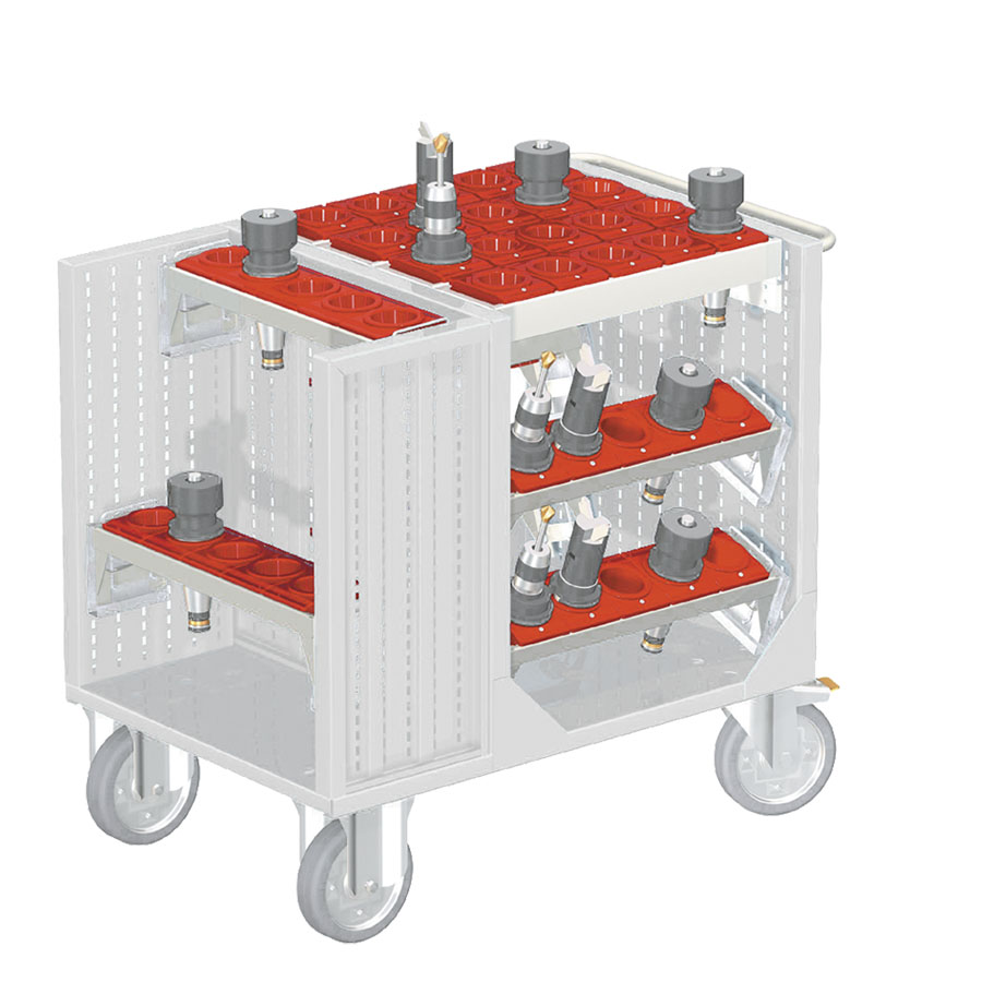 [025406] Carro para herramientas CNC con 6 bandejas extraíbles y 1 cuadro de inserción - Dim.: 1080x692x970h mm - Gris ral 7035