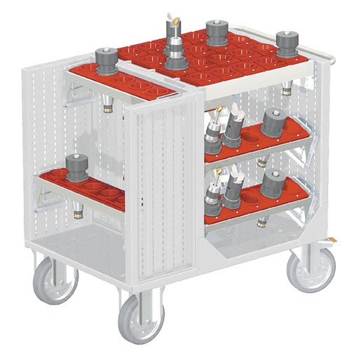 [025406] Carro para herramientas CNC con 6 bandejas extraíbles y 1 cuadro de inserción - Dim.: 1080x692x970h mm - Gris ral 7035