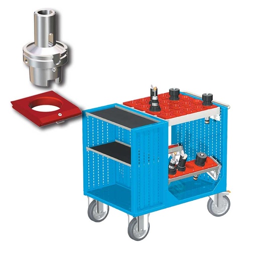[025411] Carro porta herramientas CNC con 2 estantes, 2 bandejas extraíbles y 1 cuadro de inserción - Dim.: 1080x692x970h mm - Azul ral 5012