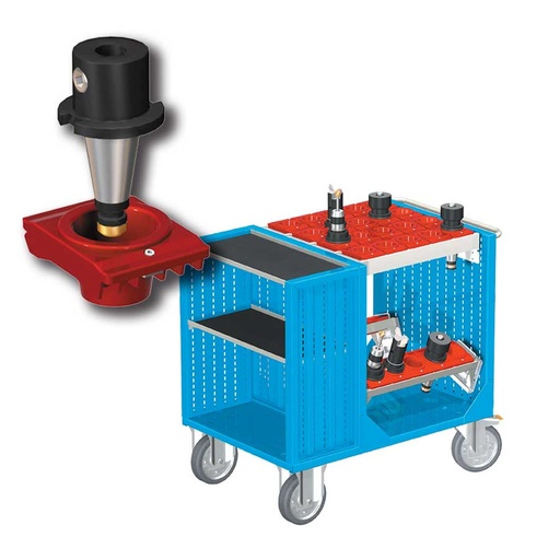 [025417] Carro porta herramientas CNC con 2 estantes, 2 bandejas extraíbles y 1 cuadro de inserción - Dim.: 1080x692x970h mm - Azul ral 5012
