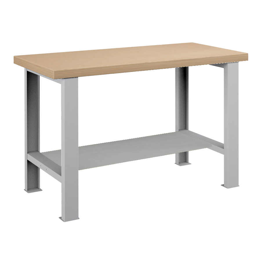 [025700] Banco de trabajo para taller estándar - Dim.: 1250x750x840h mm - Encimera Multiplex, 2 patas, 1 estante inferior metálico - Gris ral 7035