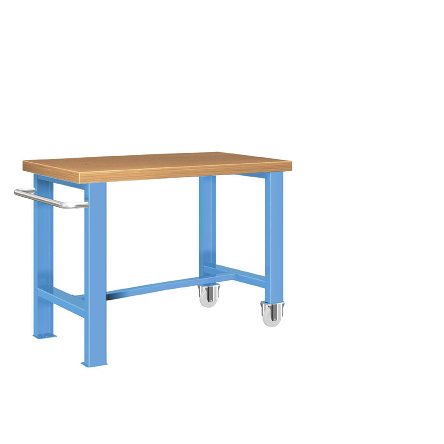 [025703] Banco de trabajo estándar móvil - Dim.: 1250x750x840h mm - Multiplex, tirador y 2 ruedas - Azul ral 5012