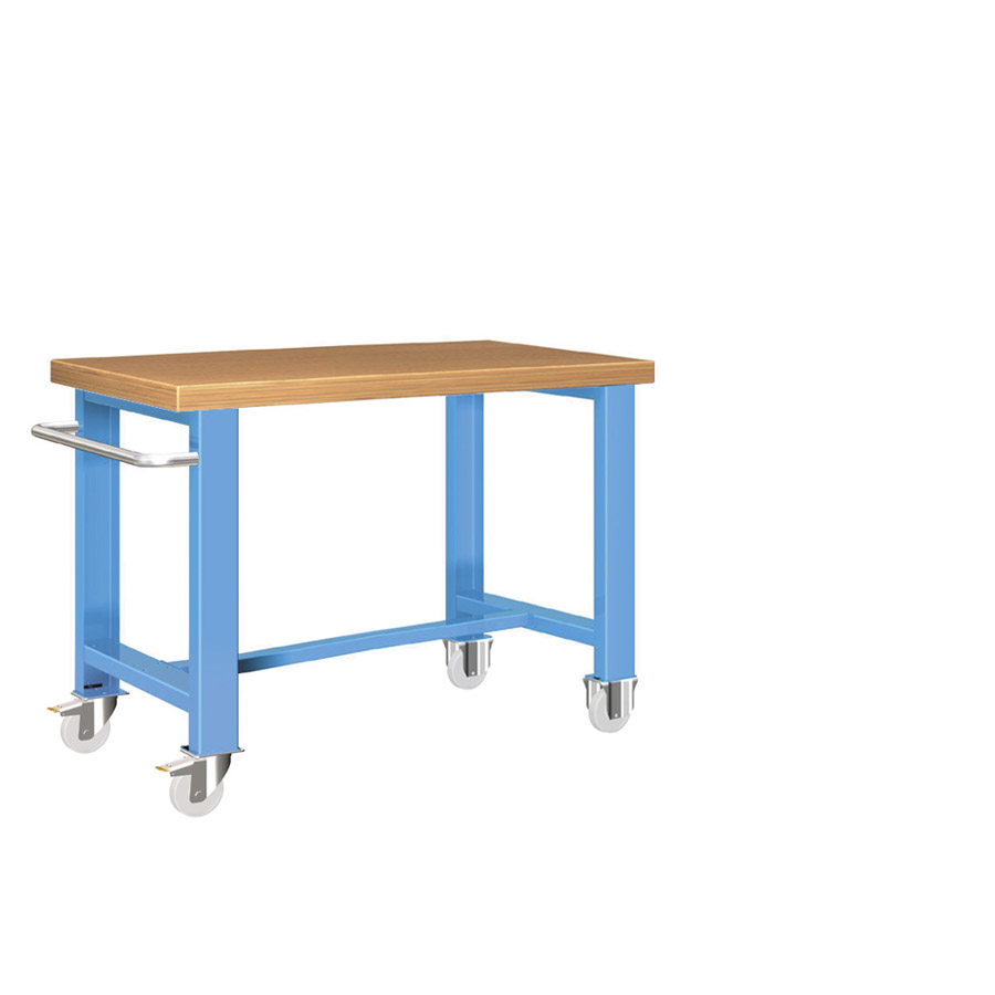 [025713] Banco de trabajo estándar móvil - Dim.: 1250x750x840h mm - Multiplex, 1 tirador y 4 ruedas - Azul ral 5012