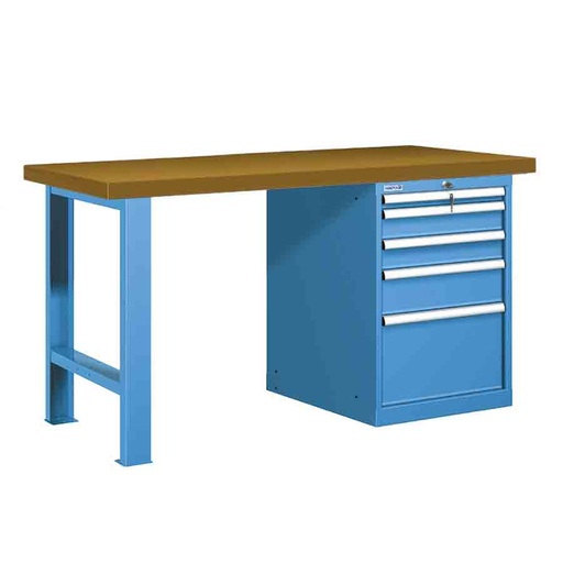 [025723] Banco de trabajo estándar - Dim.: 1500x750x840h mm - Encimera DM, 1 pata, 1 armario - Azul ral 5012